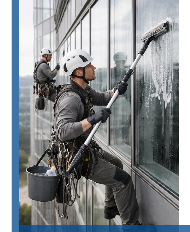 Высотная мойка сплошного остекления с выездом в Владимире