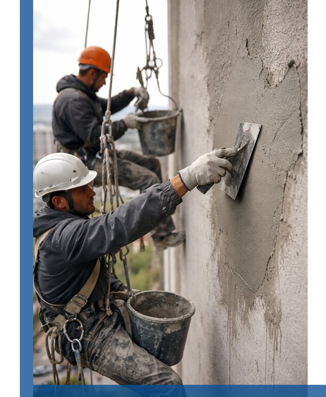 Штукатурка фасада на высоте в Владимире профессиональные работы