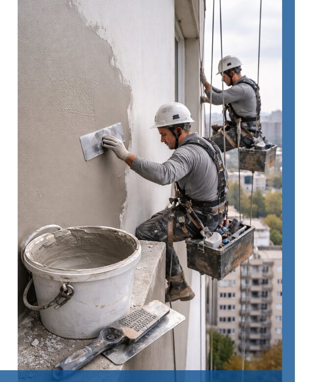 Шпаклевка фасада на высоте в Владимире от 726 р. | ВЫСОТНИК-Вдм