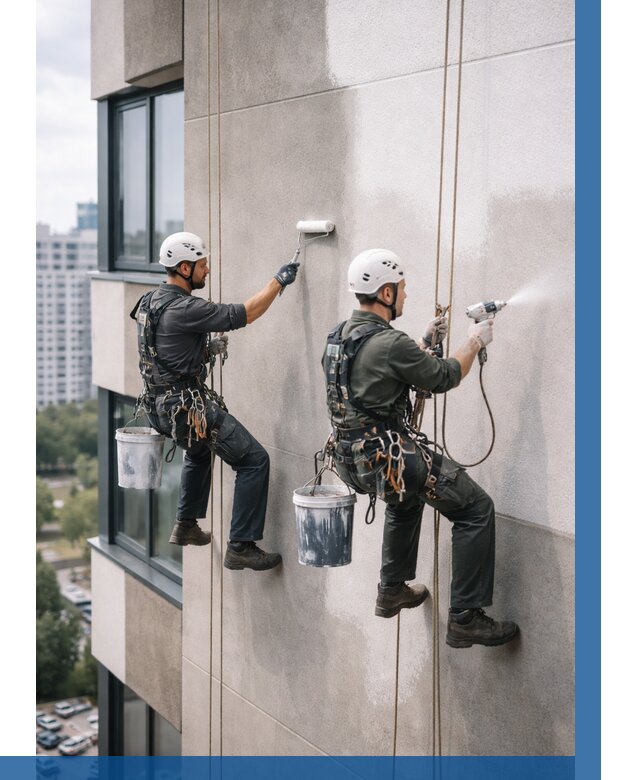 Покраска фасада альпинистами в Владимире от 311 р. | ВЫСОТНИК-Вдм