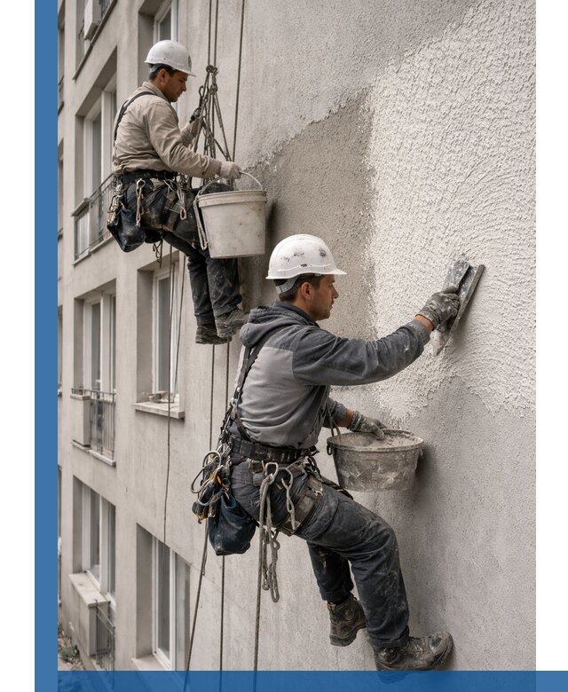 Нанесение декоративной штукатурки короед на фасад в Владимире