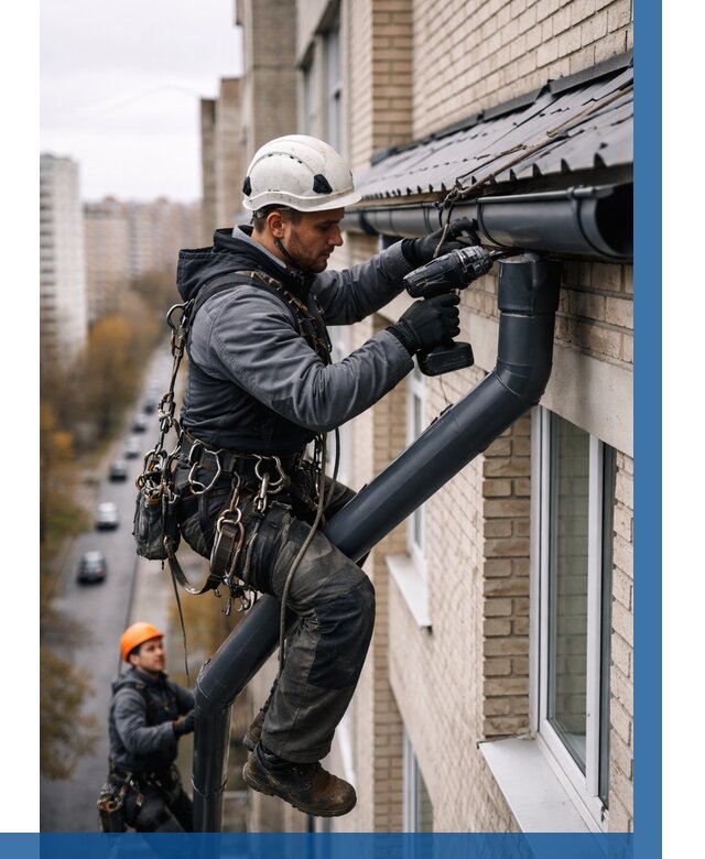 Монтаж водосточной системы на здании в Владимире от 5188 р. | ВЫСОТНИК-Вдм