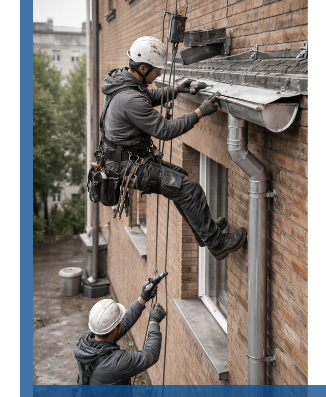 Монтаж водосточной системы на здании в Владимире под ключ