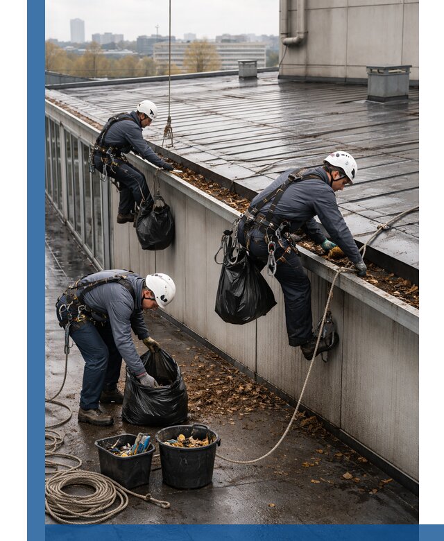 Очистка кровли по периметру в Владимире силами промышленных альпинистов