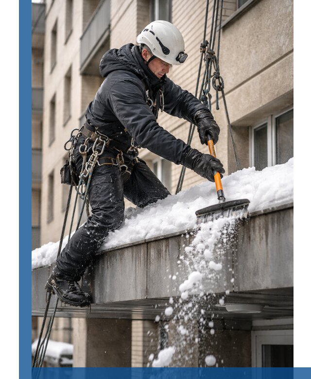 Очистка козырьков от снега в Владимире круглогодично безопасно