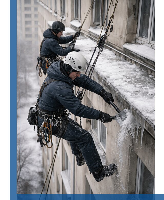 Удаление наледи и сосулек с карнизов в Владимире профессионально