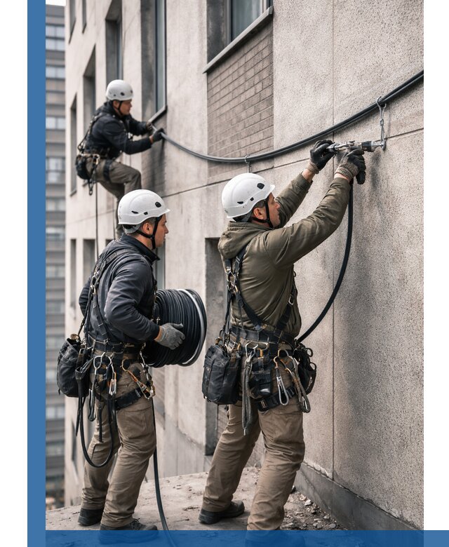 Прокладка кабеля по фасаду в Владимире, профессиональный монтаж