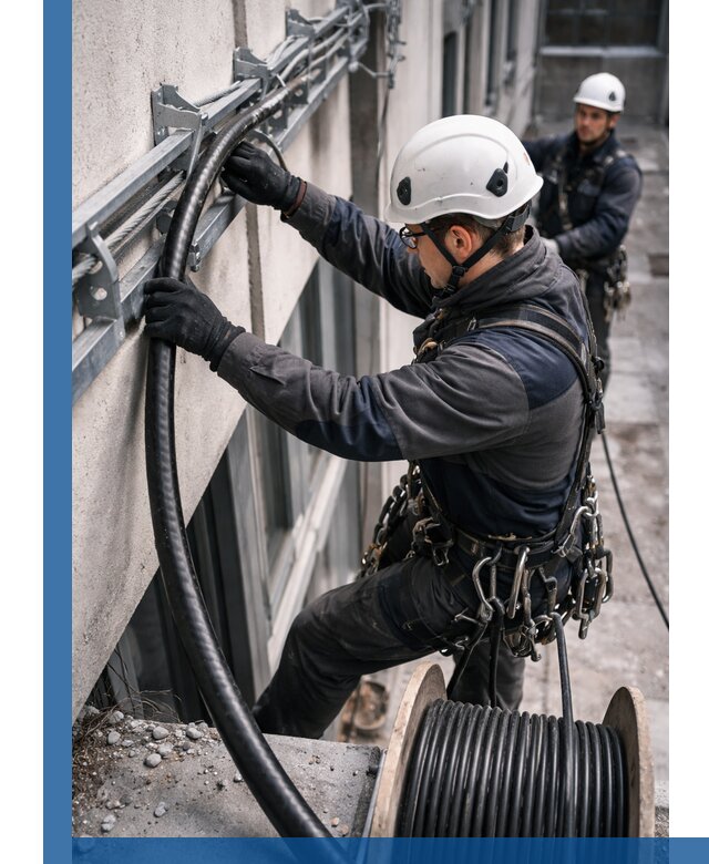 Протяжка кабеля питания на высоте в Владимире с гарантией безопасности и качества