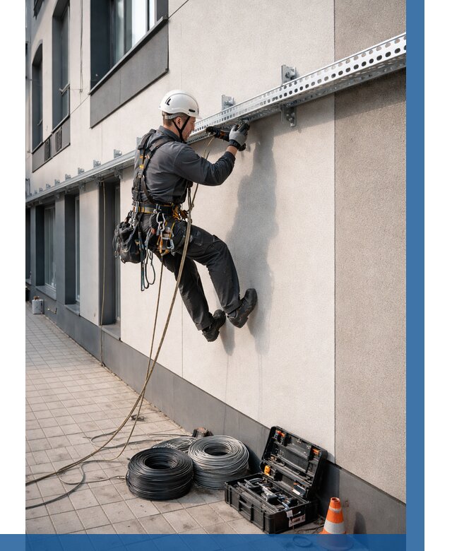 Монтаж кабельных лотков на фасаде в Владимире от 1245 р. | ВЫСОТНИК-Вдм