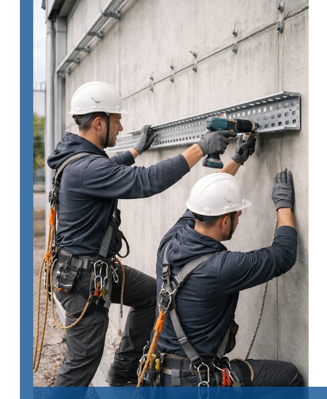 Монтаж кабельных лотков на фасаде зданий в Владимире с гарантией