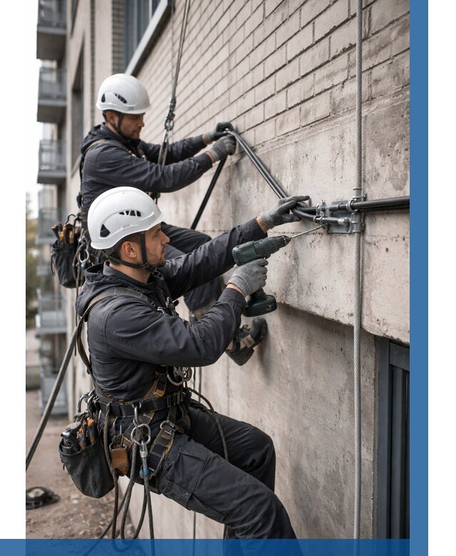 Крепление кабеля на фасаде в Владимире от 363 р. | ВЫСОТНИК-Вдм