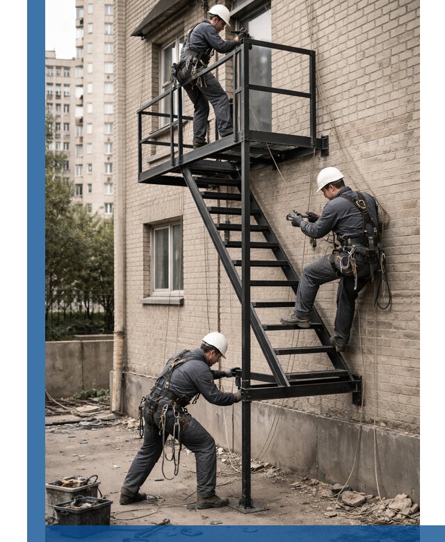 Монтаж пожарной лестницы в Владимире, установка и крепление