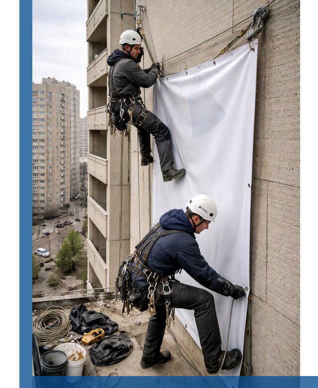 Профессиональный монтаж баннеров на фасаде в Владимире