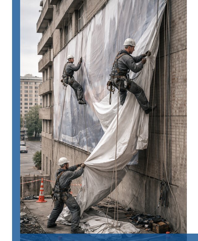 Демонтаж баннеров с фасада в Владимире оперативно и безопасно
