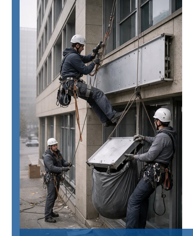 Демонтаж рекламной вывески с высотными работами в Владимире