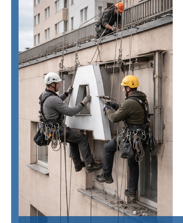 Ремонт и восстановление наружных вывесок на высоте в Владимире