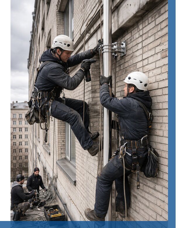 Монтаж флагштока на здании в Владимире от 6744 р. | ВЫСОТНИК-Вдм