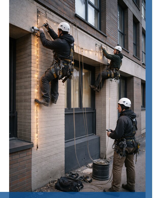 Монтаж гирлянд на фасаде в Владимире от 3631 р. | ВЫСОТНИК-Вдм