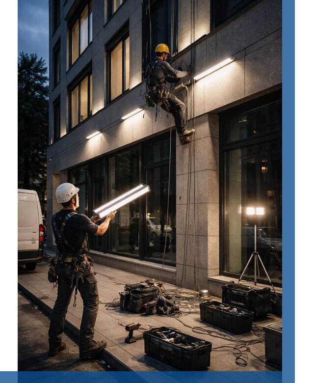 Монтаж архитектурной подсветки здания в Владимире от 2594 р.|ВЫСОТНИК-Вдм