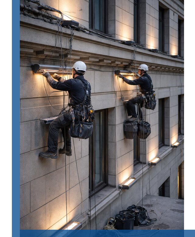 Монтаж архитектурной подсветки фасадов зданий в Владимире