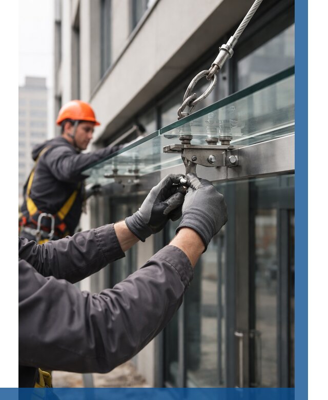 Монтаж стеклянных козырьков в Владимире от 8819 р. | ВЫСОТНИК-Вдм