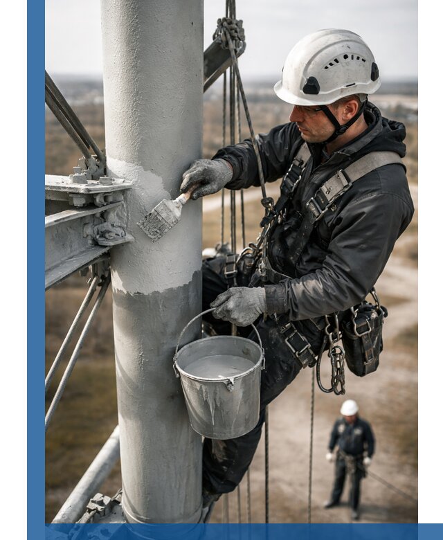 Покраска мачт связи в Владимире промышленными альпинистами