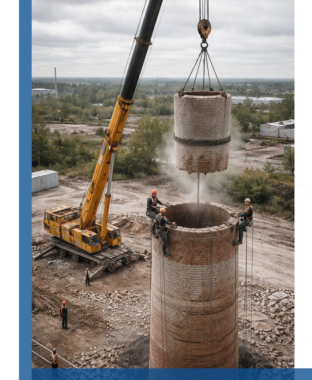 Демонтаж дымовой трубы в Владимире с гарантиями безопасности