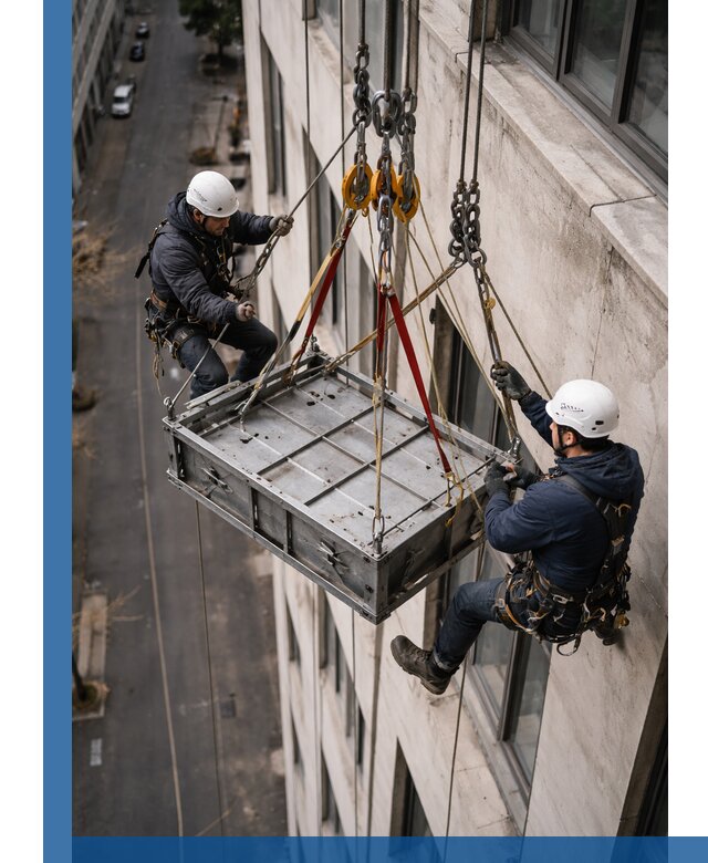 Спуск и подъем грузов по фасаду в Владимире для зданий