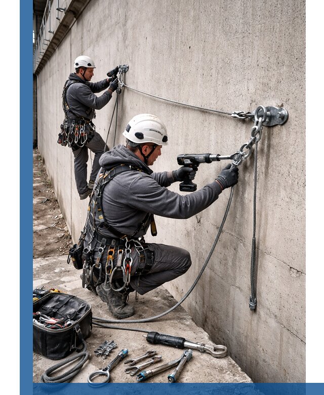 Монтаж анкерных линий высотной безопасности в Владимире