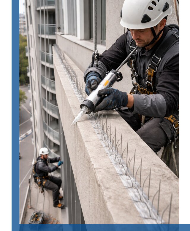 Установка шипов от птиц на фасадах и кровлях в Владимире